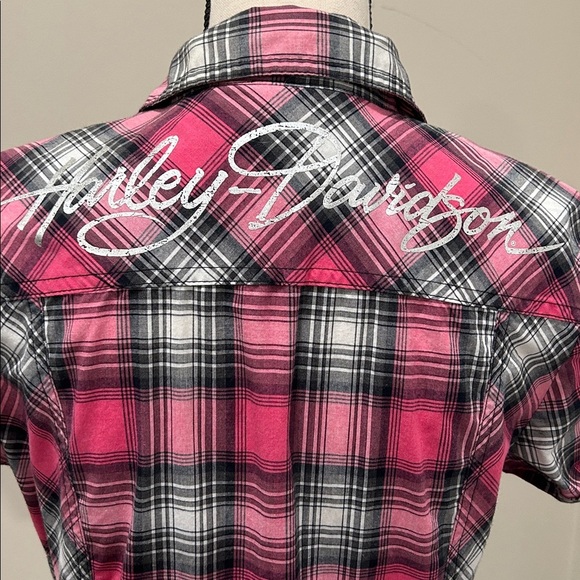 Harley Davidson Pink and Black Plaid Shirt - Picture 5 of 9